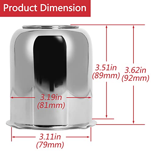 Podoy Push Through Center Caps 3.19" for Trailer Truck RV Wheel Rims 4 Closed-End Chrome Plated Silver Carbon Steel 3.19-Inch Center Bore Push Thru Wheel Center Caps by Podoy - Used condition - Image 4