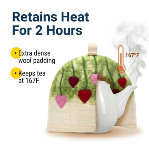 Image of Glaciart One Wool Teapot Cozy Kettle Cover | Dome Shaped Large Tea Cosy, Kettle or French Press | Handmade & Needle Felted from Natural Wool | Warms Up to 2 Hours | Great as Gift