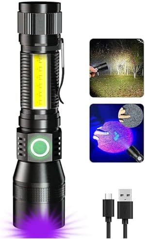 UV Flashlight Black Light, 3-in-1 Magnetic Flashlight Rechargeable, High Lumen Tactical LED Flashlight, 7 Modes Waterproof UV Light for Camping Emergencies Pet Urine Detection