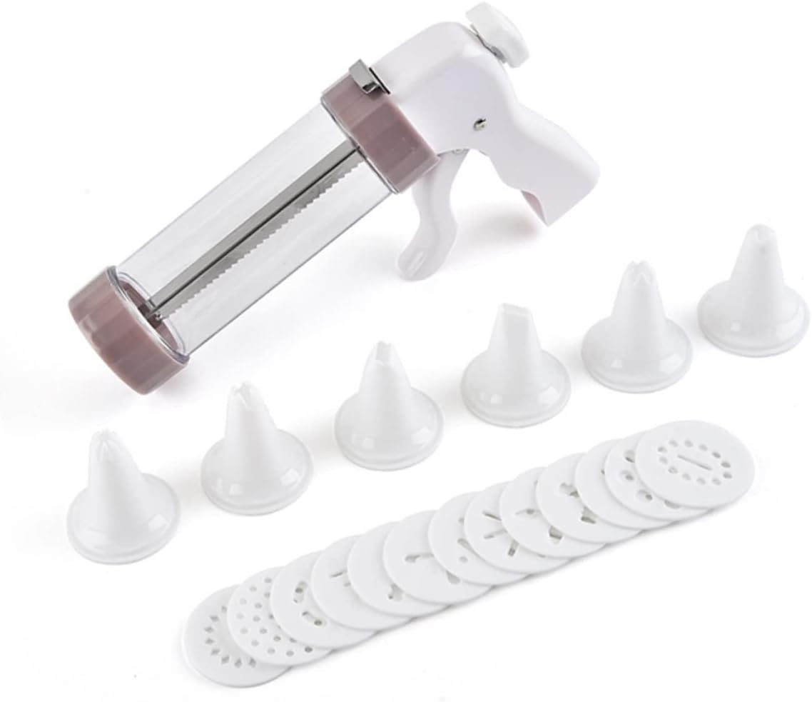 Manual Cookie Piping Presser Kit Plastic Biscuit Maker for Baking Dessert Decorating Tools Includes Multiple Nozzles for Home Baking White