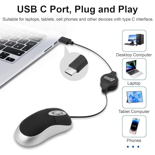 Ratón USB C retráctil mini mouse óptico de 3 botones para PC y Mac 4