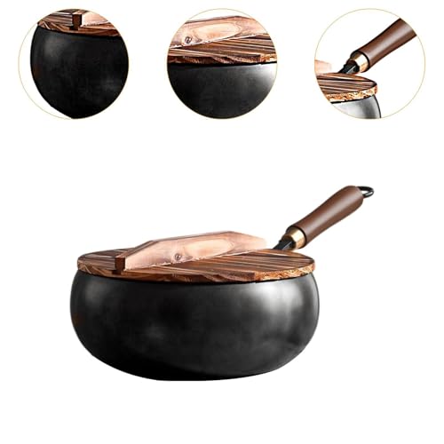 Wok de 9.45 pulgadas con mango de madera y tapa de madera miniatura 3