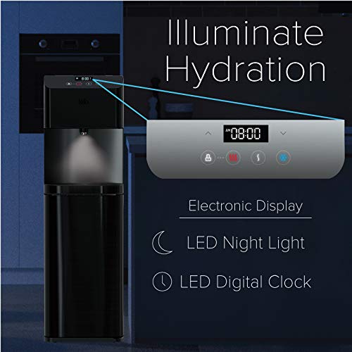 Brio Moderna Uv Self Cleaning Bottleless Water Cooler Dispenser With Filtration – Adjustable Temperature – Digital Clock – Led Nightlight – Tri Temp Hot, Cold, And Room, Black Stainless Steel #TOP2