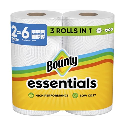 Bounty Essentials Select-A-Size Paper Towels, White, 2 Triple Rolls = 6 Regular Rolls