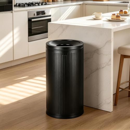 Image of BEAMNOVA 15Gal Open Top Trash Can, Stainless Steel, 15 * 30.1 in Black