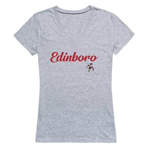 W Republic Edinboro University Fighting Scots Women's Script Tee T-Shirt - Heather Grey, Large