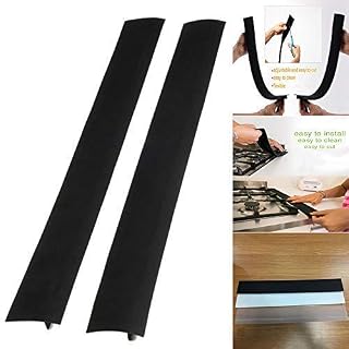 Kitchen Silicone Stove Counter Gap Cover, Easy Clean Heat Resistant Wide & Long Gap Filler, Seals Spills Between Counter, Stovetop, Oven, Washer & Dryer, Set of 2 (Black)