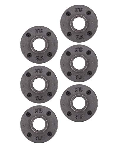 Pipe Decor 1" Malleable Cast Iron Floor Flange 6 Pack, Industrial Steel Grey Fits Standard Half Inch Threaded Black Pipes And Fittings, Build Vintage Diy Furniture Shelving, Six Plumbing Flanges #TOP12