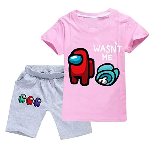 JDSWAN Unisex barn T-shirt och korta byxor 2-delat set träningsoverall "Wasn't ME" tryck kortärmad T-shirt toppar + grå lediga shorts sommar kläder för Among Us pojkar och flickor