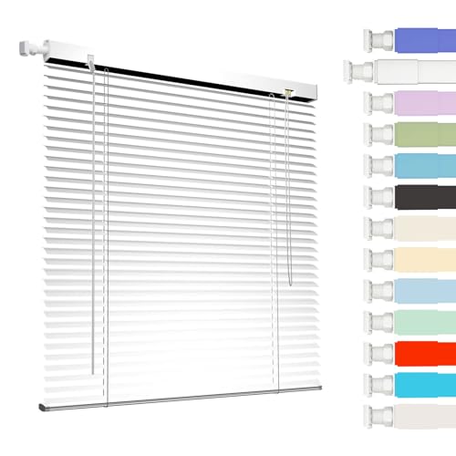 Interior Persiana de Aluminio Sin Taladrar, Persianas Venecianas Aluminio de Ventanas, Privacidad Aislamiento Térmico Horizontales Stores para Ventana, para Cocina Dormitorio Salón Baño(White)