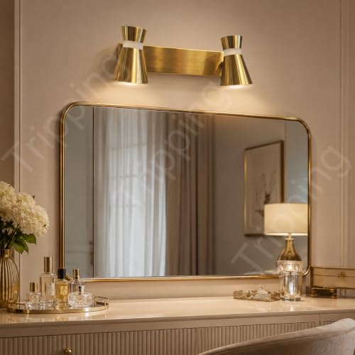 Image of TRIPPING LX397 8W 3-in-1 LED Wall Light with 2 Adjustable Heads, Golden Metal Focus Spot Lamp for Dressing Table, Mirror, Bedside and Accent Wall, 30 x 15 x 7 cm