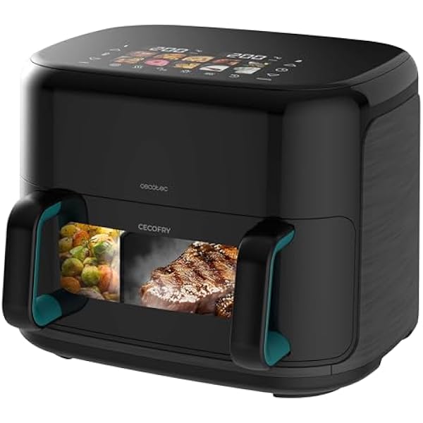 Cecotec Frytkownica powietrzna 10 l, frytkownica powietrzna Cecofry&Grill Smokin'Prime 11000, 2800 W, 3 w 1: frytkownica, grill, płyta grillowa, zintegrowana wędzarnia, ścianka działowa, temperatura