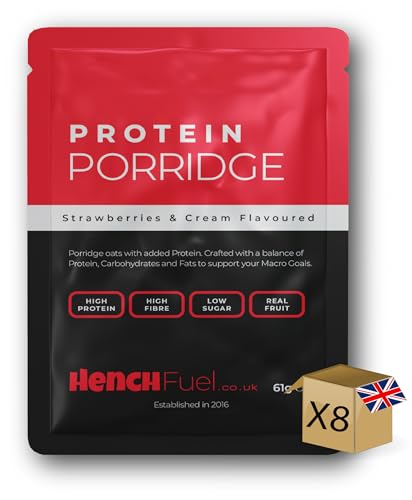 Protein Porridge by Hench Fuel, High Protein, Low Sugar Breakfast, Strawberry Flavour, Overnight Oats, Instant Breakfast, Fibre Rich, Real Fruit, Porridge Pots, Protein Porridge Pots, Meal Replacement