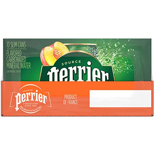 Perrier Peach Flavored Carbonated Mineral Water, 8.45 Fl Oz (30 Pack) Slim Cans
