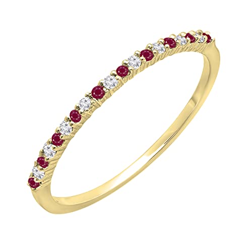 Dazzlingrock Collection Alternate Round Ruby & White Diamond Wedding Stackable Band for Women in Solid Gold