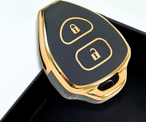 Image of TPU Car Key Cover Black & Golden Compatible for Toyota Innova, Fortuner, Corolla, Camry (Toyota, 2 Button Remote Key)