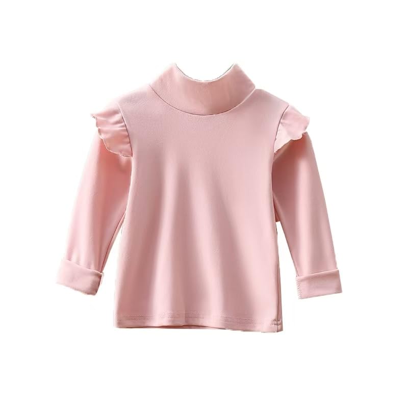 Image of Girls Ruffle Long Sleeve Mock Neck Tops Basic T Shirt Kids Fall Winter Tops Active Layer Shirts