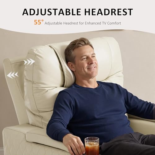 Image of MCombo Oversized Power Recliner Chair with Adjustable Headrest & LED Light for Adults, Zero Gravity Recliner with USB & Type C Ports, Cup Holders for Living Room & Home Theater, Faux Leather HTS401