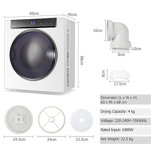 GiantexUK 4KG Vented Tumble Dryer, 1400W Compact Mini Tumble Dryer with 2 Modes, 3 Heat Levels, Digital Display, Stainless Steel Tub, Overheat Protection & Timer, Portable Electric Clothe Dryer - Image 6