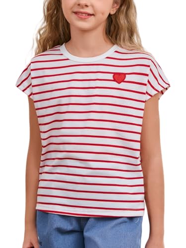 Image of SOLY HUX Girl's Cute Striped T Shirts Short Sleeve Heart Casual Teen Tee Tops Preppy Clothes