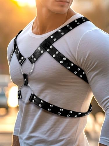 Fstrend Men's Leather Belt Black Rave Rivets Fashion Chest Body Accessory2