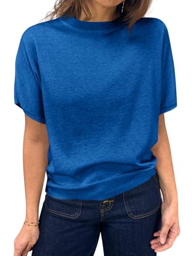 Image of Saodimallsu Women's Short Sleeve Crew Neck Knit Pullover Sweater | Casual Basic, Crew Neck, Loose Knit Pullover, Summer Lightweight