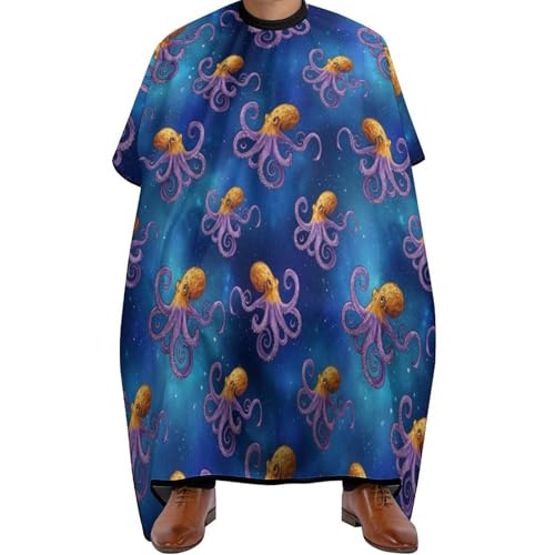 Capa de barbero con arte de pulpos impermeable de 140x168cm para cortes y colores en familia