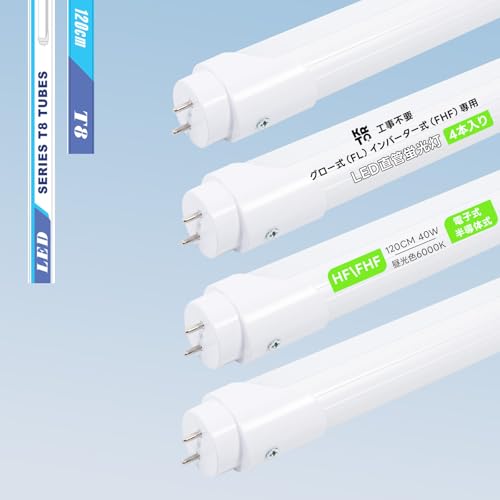 KRTD LED�u���� �C���o�[�^�[�� HF/FHF�Ή� T8 ���ǌu���� 40W�`�����i��i����d��24W�j 120cm �����F6000K �C���o�[�^�[��p�iFHF32�j �O���[���iFL40�j �d�q�� �����̎� �H���s�v ���P�x2400LM ���� 40�^