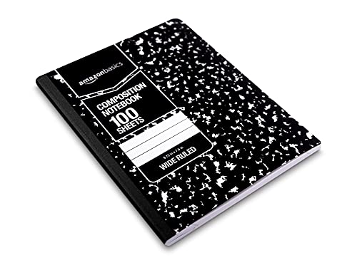 Amazon Basics Wide Ruled Composition Notebook, 100 Sheets, Marble Black, 12-Pack #TOP6