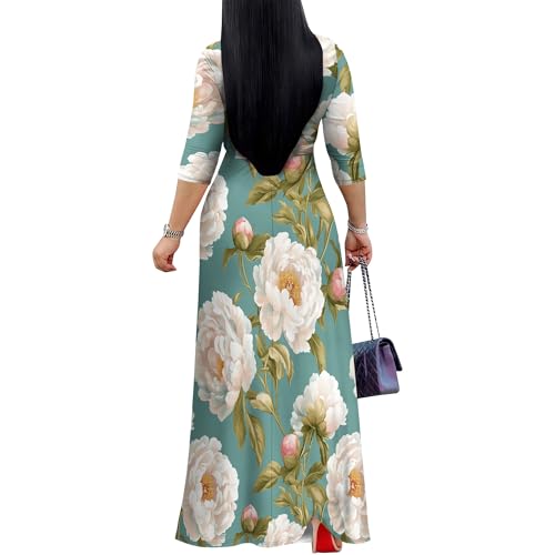 Image of Plus Size Womens Dresses with Sleeves Spring Floral Maxi Dresses Casual Long Sleeve Sundress