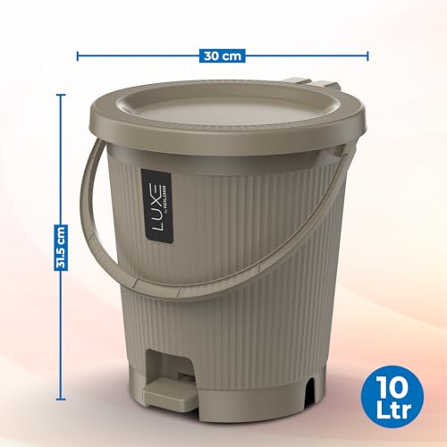 Image of KOLORR Luxe Premium Plastic Pedal Dustbin | Modern Plastic Waste Bin, Trash can with Sleek Design for Home, Kitchen, Office, Bathroom & Washroom - Medium, Lt Brown