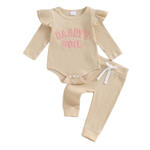 Image of FYBITBO Fall Winter Baby Girls Clothes Newborn Knit Romper Ruffle Long Sleeve Bodysuit Pants Infant Outfits Clothing Sets
