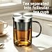 Imagen de VETOLAKA 2 tazas de té de cristal negro: con asa y filtro interior de acero inoxidable translúcido negro translúcido taza de té de vidrio de borosilicato