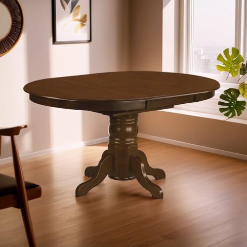 Furnifact Oval Pedestal Dining Table – Expandable Wooden Table with 18-Inch Butterfly Leaf – Ideal for Kitchen and Dining Room Furniture, Seats 6