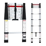 Telescopic Ladder, 12.5FT BOHOPOP Aluminum Extension Ladder with Non-Slip Feet, Portable Telescoping