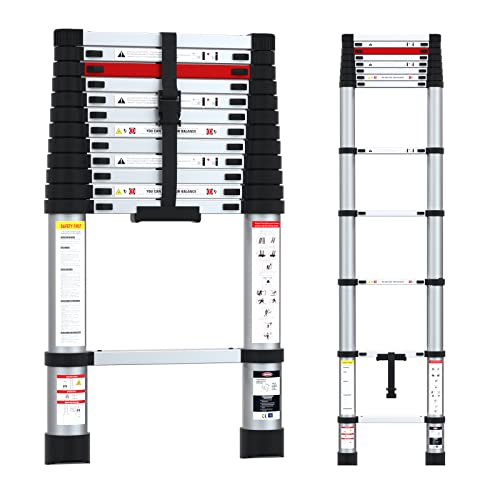 Telescopic Ladder, 12.5Ft Bohopop Aluminum Extension Ladder With Non-Slip Feet, Portable Telescoping Ladder For Household And Outdoor Working, 330Lbs Carrying Capacity #TOP3