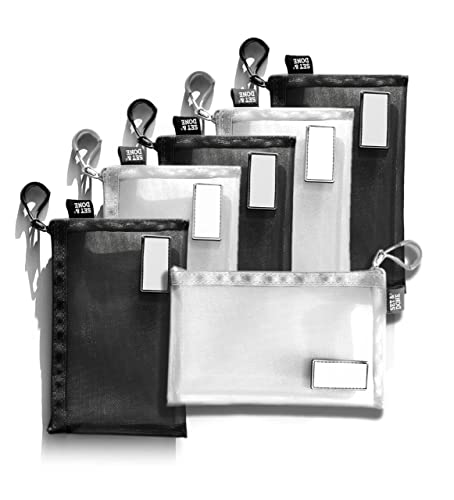 Set & Done - Zipper Mesh Bags 7"x 5" Size S Clear Pouch for Storage Small Items Makeup Accessories & Office Organizers, Travel Easy, Black + Grey, Pack of 6, Onama 750