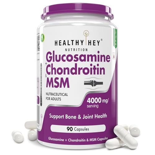 HealthyHey Nutrition Glucosamine Chondroitin and MSM for Cartilage; Joint and Bone, 90 Capsules