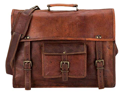 SHAKUN LEATHER JOURNAL Brown Leather Messenger Bag for Laptop Handmade Briefcase Satchel Mens Crossbody Laptop Bag (11x15 Inches)