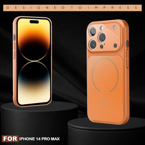 Image of SHINESTAR Premium Luxury Case Compatible with iPhone 14 Pro Max | Protective Back Cover with Camera Lens Safety | Wireless Charging Support | Slim Fit Durable Design | Enhanced Grip Protection Orange