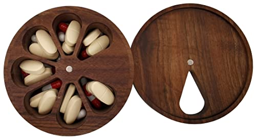 Fashciaga Wood Daily Weekly Vitamin Medicine Pill Organizer Case Box,Kitchen Salt Spice Cellar Containers,Nail Art Glitters Crystals Organizer,Earring Ring Jewelry Storage Decorative Box (Walnut) #TOP3