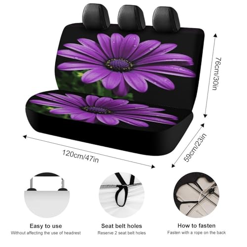 Funda de asiento trasero con diseño de margaritas moradas resistente a arañazos de mascotas 2