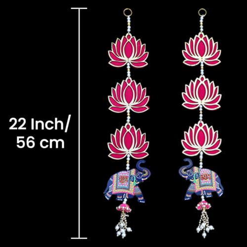Image of Saugat Traders Lotus with Elephant Shubh Labh Hanging for Main Door Entrance, Pooja Room Temple, Diwali Decoration Puja Mandir Wall Hangings for Home Decor | 23 Inch Each