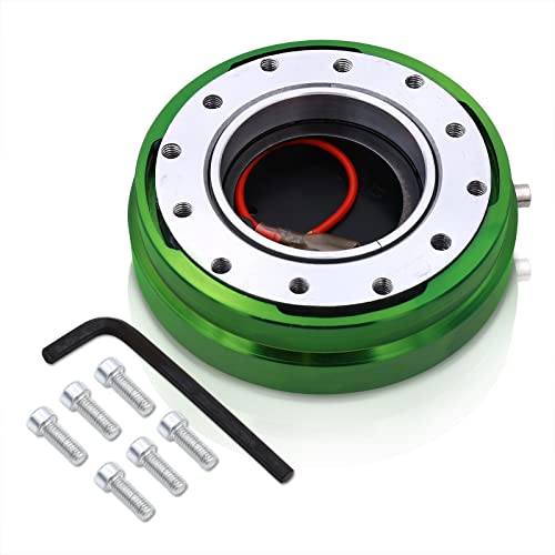 AJP Distributors Upgrade Universal JDM VIP USDM KDM DTM Euro Thin Slim Aluminum 6-Bolt Hole Quick Release Detachable Removal Disconnect Snap Off Aftermarket Steering Wheel Adapter Hub Boss Kit Green