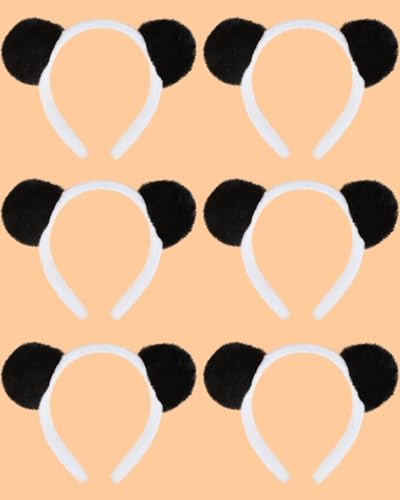 PATURPINT Panda Ears Headband Black and White Fluffy Plush Animal Ear Hair Accessories 6 Pack