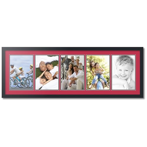 ArtToFrames Collage Photo Frame Double Mat with 5-8x12 Openings with Satin Black Frame and Rouge mat.