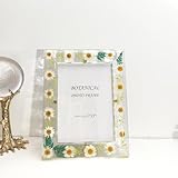 IELEPHONIX Botanical Picture Frame, 3.5'x5' 4 * 6'' 5 * 7‘’,Acrylic dried flower photo frame tabletop and wall hanging Blue Red Yellow Purple 1pc （picture random） (Daisy style, 5 * 7‘’)