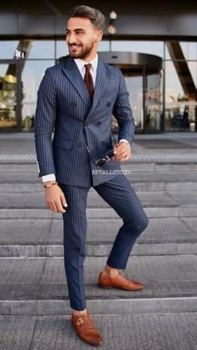 Striped Double Breasted Suit for Men Mens Suits 2 Piece Double Breasted Suit Men Classic Fit Peak Lapel4