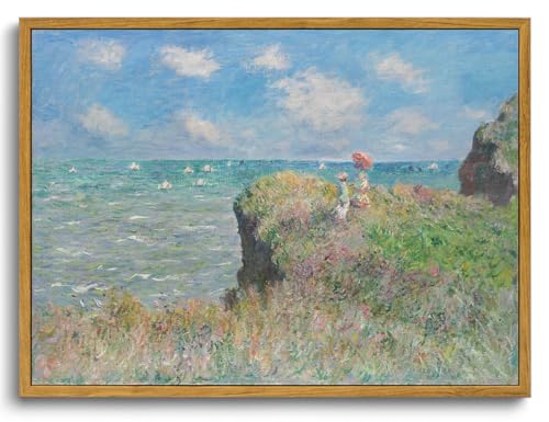 KISSFOX Framed Wall Art Vintage Wall Decor Coastal Canvas Art Cliff Walk Pictures Sailboat Paintings Monet...