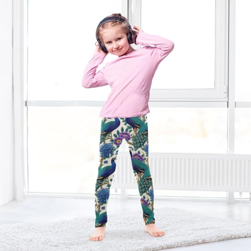 Girls Leggings Peacock Flower Tree Soft Toddler Leggings for Girls Kids Pants Size 4T-10T4